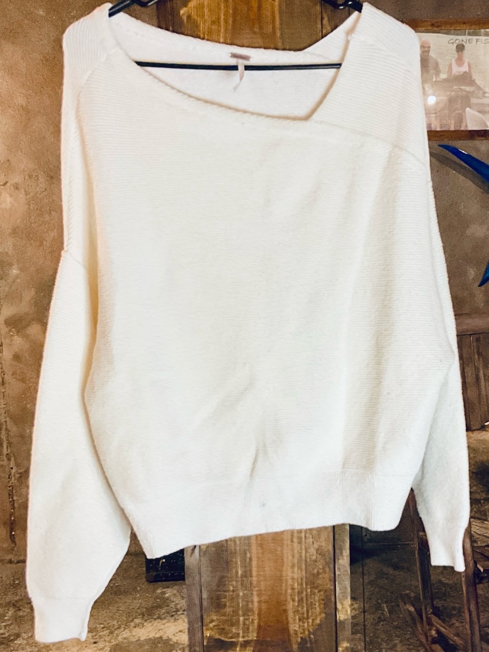 Free People Cream Boatneck Knit Sweater